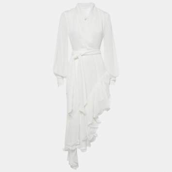 Pre Owned Elliatt White Chiffon Ruffled Asymmetric Genevieve Dress XS