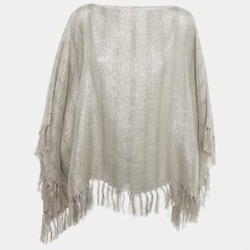 Pre Owned Brunello Cucinelli Beige Lurex and Linen Fringed Poncho One Size