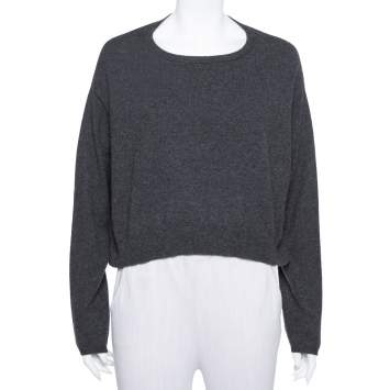 Pre Owned Brunello Cucinelli Dark Grey Cashmere Crop Sweater XXL