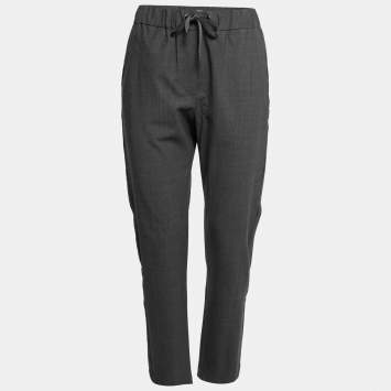 Pre Owned Brunello Cucinelli Grey Wool Bead Trimmed Pants S