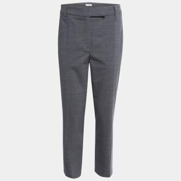 Pre Owned Brunello Cucinelli Grey Wool Monili Trim Slim Fit Trousers M