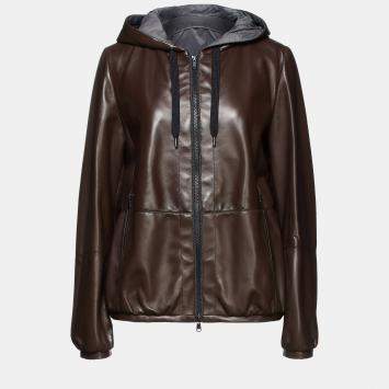 Pre Owned Brunello Cucinelli Brown Lambskin Leather Jacket M (IT 42)