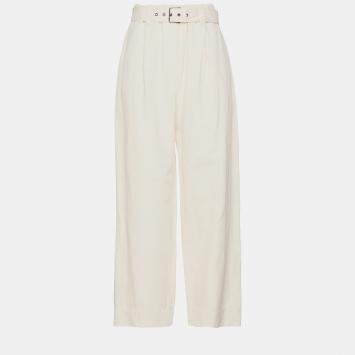 Pre Owned Brunello Cucinelli Off White Cotton Wide Leg Pants Size 42