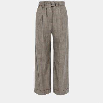 Pre Owned Brunello Cucinelli Grey Checked Wool Wide Leg Pants M (IT 42)