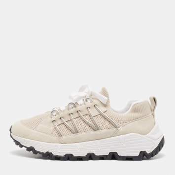 Pre Owned Brunello Cucinelli Grey/Beige Fabric and Suede Lace Up Sneakers Size 41