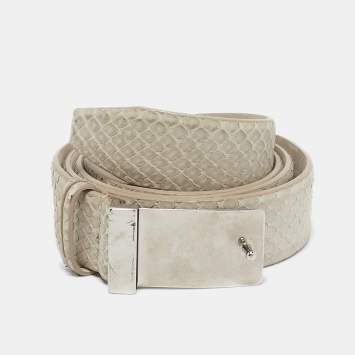 Pre Owned Brunello Cucinelli Light Grey Snakeskin Buckle Belt L