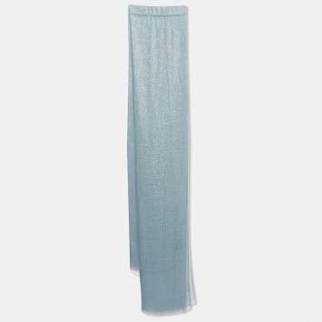 Pre Owned Brunello Cucinelli Blue Lurex Detail Cashmere Blend Scarf