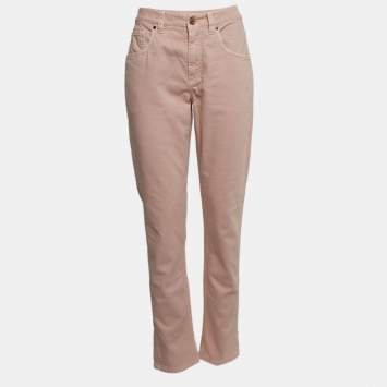Pre Owned Brunello Cucinelli Pink Denim Straight Leg Mid Rise Jeans Waist 30"