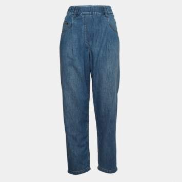 Pre Owned Brunello Cucinelli Blue Denim Elasticated Jeans S Waist 30"