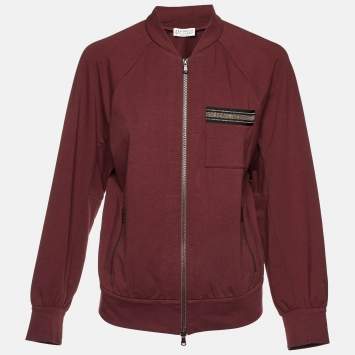 Pre Owned Brunello Cucinelli Burgundy Detailed Pocket Zip-Up Jacket S