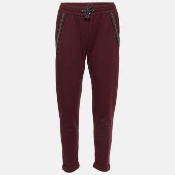 Brunello Cucinelli Burgundy Cotton Knit Pants XS