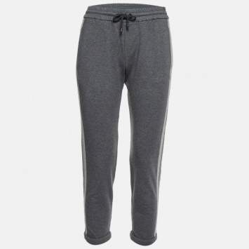 Pre Owned Brunello Cucinelli Grey Cotton Knit Trackpants XS