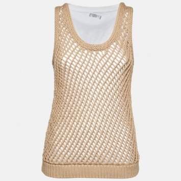 Pre Owned Brunello Cucinelli Brown Cotton Macrame Tank Top M