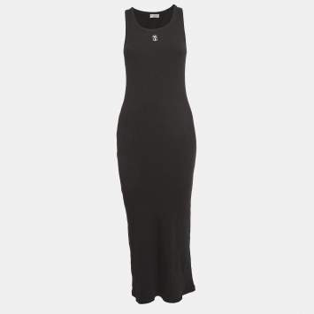 Pre Owned Brunello Cucinelli Black Rib Knit Midi Tank Dress L
