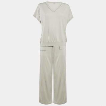 Pre Owned Brunello Cucinelli Green Knit Pant and Top Set M