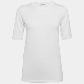 Pre Owned Brunello Cucinelli White Cotton Slim Fit Crew Neck T-Shirt L