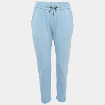 Pre Owned Brunello Cucinelli Blue Cotton Drawstring Sweatpants S