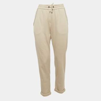 Pre Owned Brunello Cucinelli Beige Jersey Embellished Pocket Sweatpants L