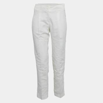 Brunello Cucinelli White Linen Blend Tapered Trousers S