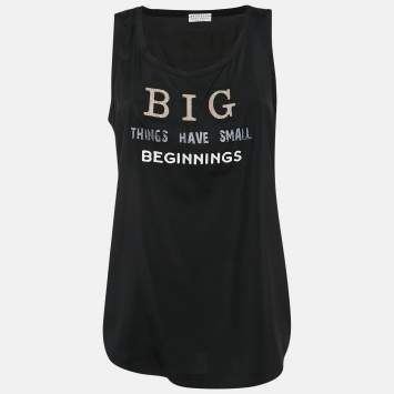 Pre Owned Brunello Cucinelli Black Printed Silk Monili Bead Detail Tank Top M