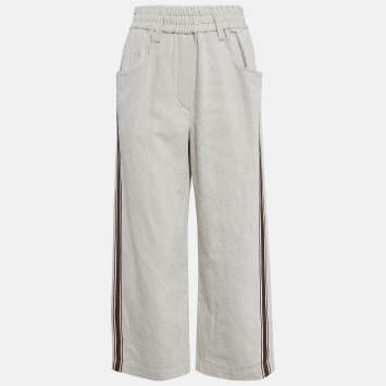 Pre Owned Brunello Cucinelli Off White Monili Side Stripe Cotton Culottes S