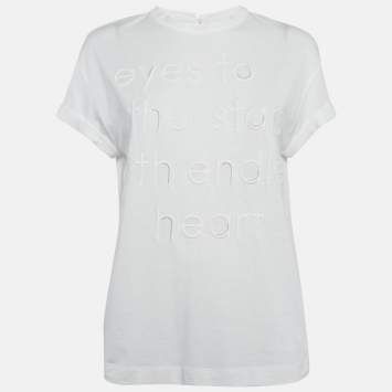 Pre Owned Brunello Cucinelli White Embroidered Cotton Jersey T-Shirt M
