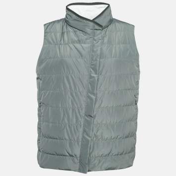 Pre Owned Brunello Cucinelli Grey Synthetic Puffer Down Vest L