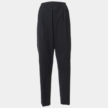 Pre Owned Brunello Cucinelli Black Wool Monili Detail Waist Trousers XL