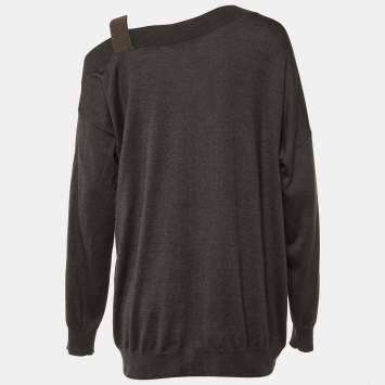 Pre Owned Brunello Cucinelli Grey Cashmere Monili Detail Off Shoulder Sweatshirt XXL