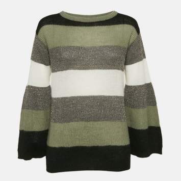 Pre Owned Brunello Cucinelli Multicolor Stripe Lurex Rib Knit Flared Sleeve Sweater M