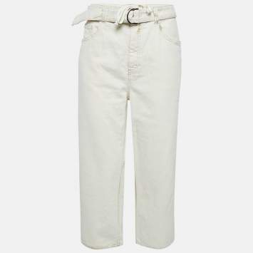 Brunello Cucinelli Cream Cotton Belted Trousers M