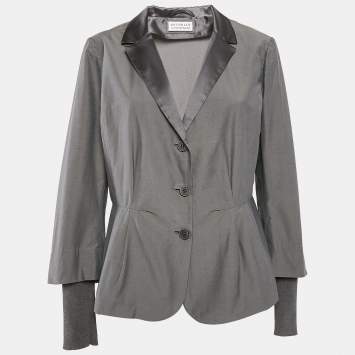 Pre Owned Brunello Cucinelli Grey Cotton Blend Single Breasted Blazer XXL