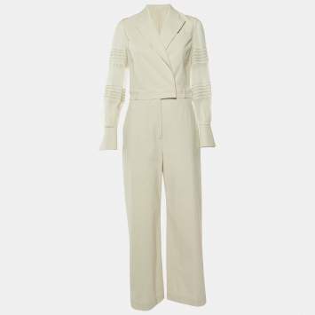 Brunello Cucinelli Light Beige Cotton Monili Detail Jumpsuit S