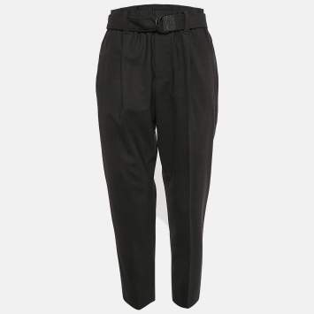 Pre Owned Brunello Cucinelli Grey Wool Blend Monili Detail Elasticized Waist Trousers S 