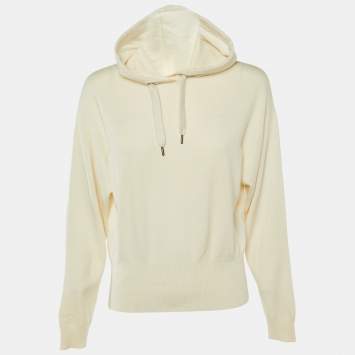 Pre Owned Brunello Cucinelli Cream Cashmere Hooded Sweaters L