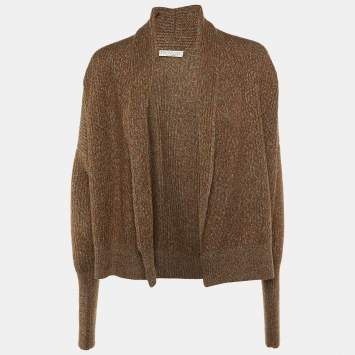 Pre Owned Brunello Cucinelli Grey/Metallic Wool Knit Open Front Cardigan S
