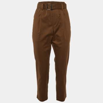 Pre Owned Brunello Cucinelli Brown Cotton Belted Trousers S