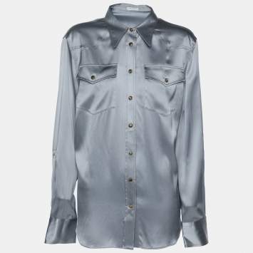 مملوكة مسبقًا Brunello Cucinelli Grey Silk Button Front Shirt L