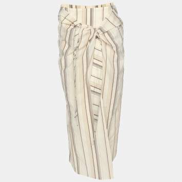 Pre Owned Brunello Cucinelli Cream Stripe Print Cotton Blend Long Skirt S