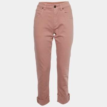 Pre Owned Brunello Cucinelli Pink Denim Monili Cuff Detail Jeans S/Waist 28.5"
