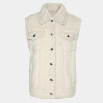 Pre Owned Brunello Cucinelli White Fur Half Sleeve Jacket M