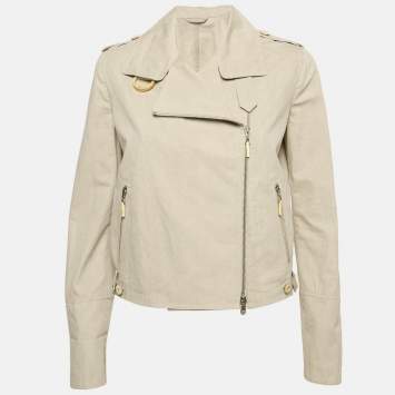 Pre Owned Brunello Cucinelli Grey Cotton Zip-Up Biker Jacket M