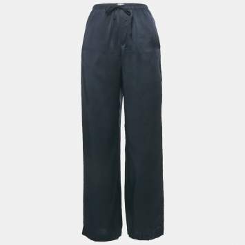 Brunello Cucinelli Navy Blue Monili Detail Satin Wide-Leg Trousers M