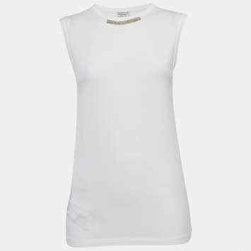Brunello Cucinelli White Monili Detail Jersey Sleeveless T-Shirt M