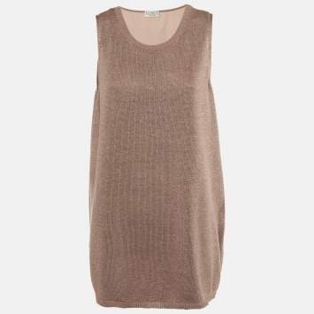 Brunello Cucinelli Mauve Lurex Knit Sleeveless Jumper L 