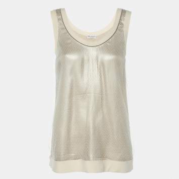 Brunello Cuccinelli Beige Mesh Silk Tank Top XS