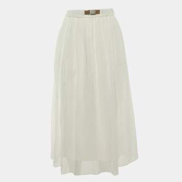 Pre Owned Brunello Cucinelli White Cotton Midi Skirt S