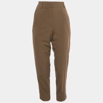 Pre Owned Brunello Cucinelli Brown Velvet Trim Wool Trousers S