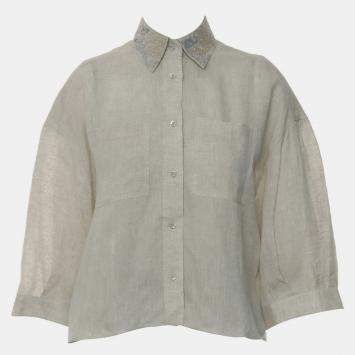 مملوكة مسبقًا Brunello Cucinelli Linen Shirt With Dazzling Magnolia Collar