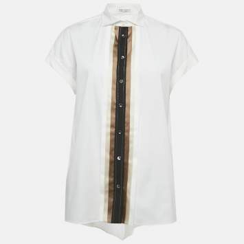 مملوكة مسبقًا Brunello Cucinelli White Embellished Trim Cotton Blend Shirt L